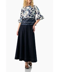 Ivonne Women's Floral Blouse with Sleeve Ruffles