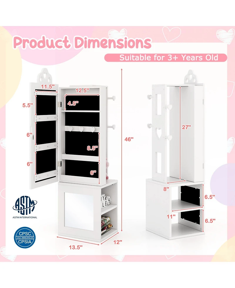 Sugift Princess Vanity Table and Stool Jewelry Armoire with Mirror