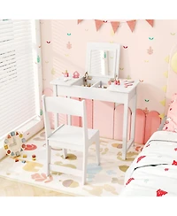 Sugift 2 in 1 Kids Vanity Makeup Table and Chair with Flip Mirror