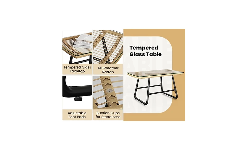 Yaheetech 4-Piece Patio Furniture Conversation Set 1 Boho Table & 1 Loveseat & 2 Conversation Chairs, Tan/Cream