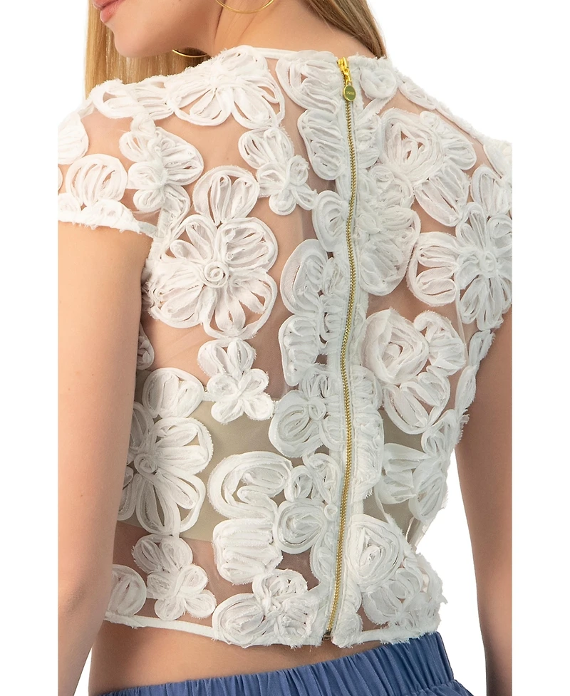 Ivonne Women's See-Through Embroidered Top