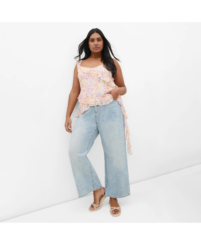 City Chic Women's Plus Waverly Frill Print Top