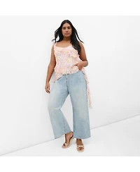 City Chic Women's Plus Waverly Frill Print Top