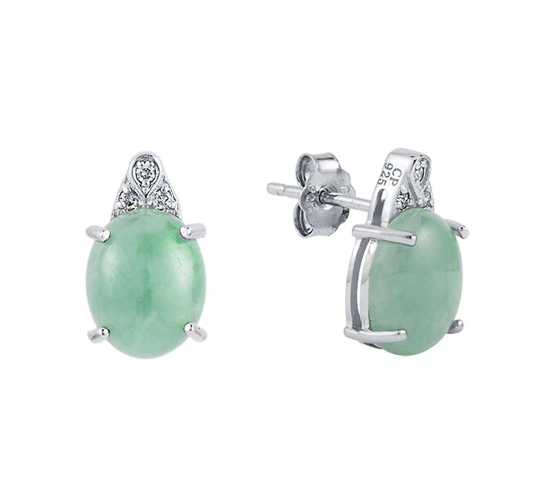 Macy's Green Jade and Diamond (1/20 ct. t.w.) Earrings in Sterling Silver