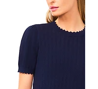 CeCe Women's Crew Neck Pointelle Sweater