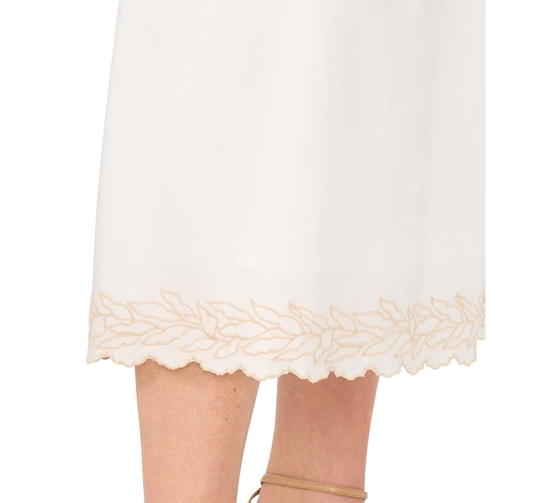 CeCe Women's Smocked-Waist Embroidered A-Line Midi Skirt
