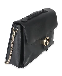 Pre-Owned Gucci Black Pebbled Calfskin Medium Interlocking G Flap Bag