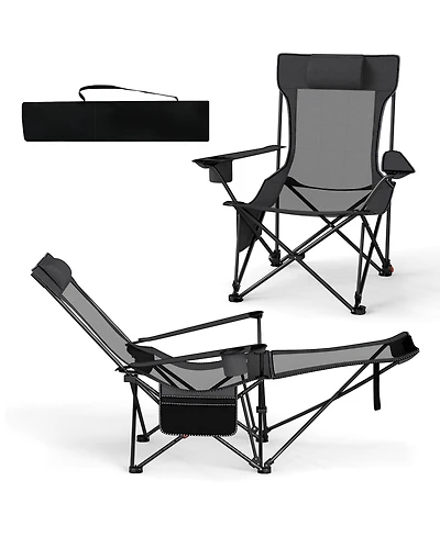 Gymax 2PCS Camping Lounge Chair w/Detachable Footrest 4-position Backrest Carrying Bag