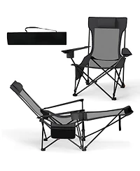 Gymax 2PCS Camping Lounge Chair w/Detachable Footrest 4-position Backrest Carrying Bag