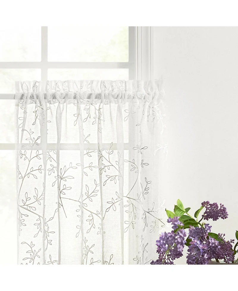 Ellis Curtain Brewster 100% Polyester Embroidered Sheer Rod Pocket Tiers 70" x 24"