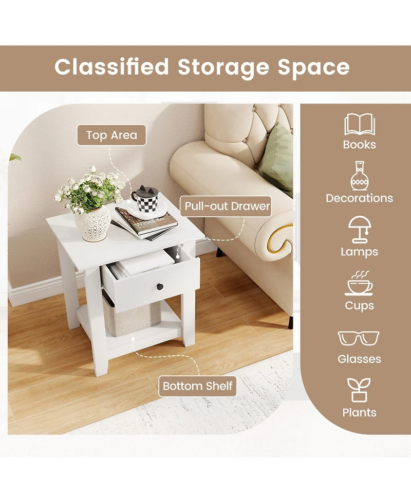 Sugift Three Tier Nightstand with Drawer and Open Storage Shelf
