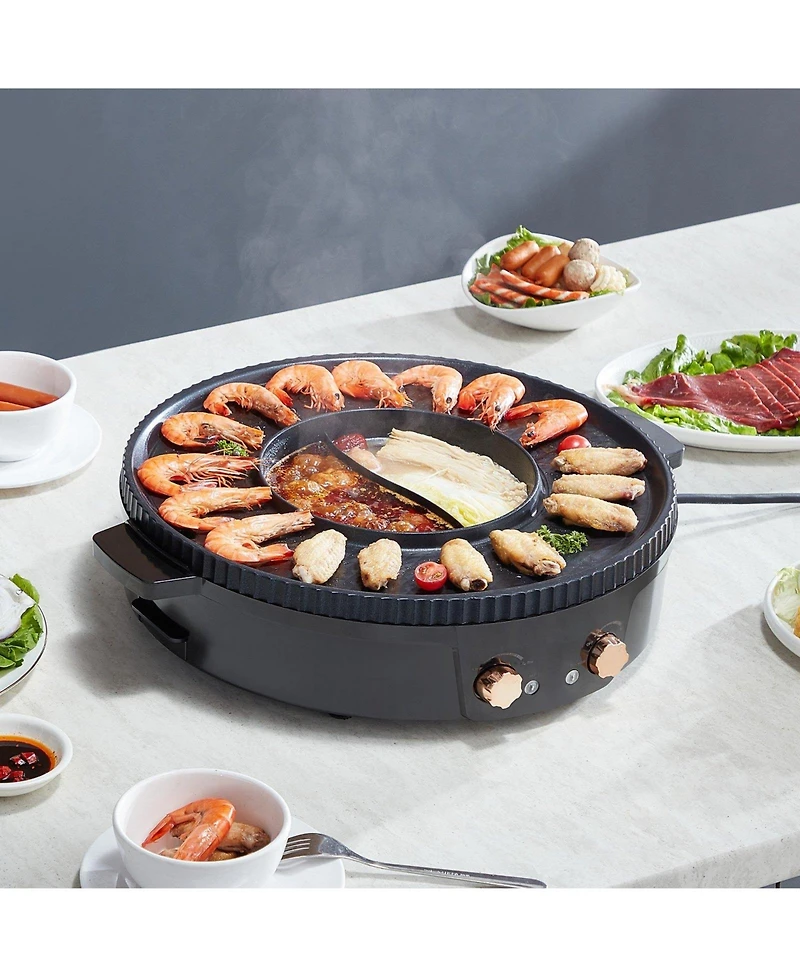 Ecooso Electric Hot Pot with Grill, Dual Temperature Control, Nonstick Pan, Serves