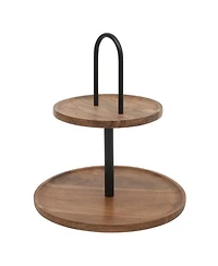 Gibson Home Gracious Dining 2-Tier Round Acacia Wood Serving Tray