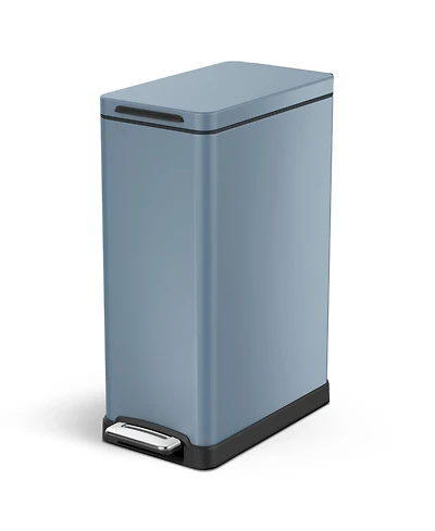 Home Zone Living 12 Gallon Slim Kitchen Trash Can with Soft Close Lid, Removable Liner, and Bag Tuck Band, Slate Blue