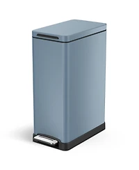 Home Zone Living 12 Gallon Slim Kitchen Trash Can with Soft Close Lid, Removable Liner, and Bag Tuck Band, Slate Blue