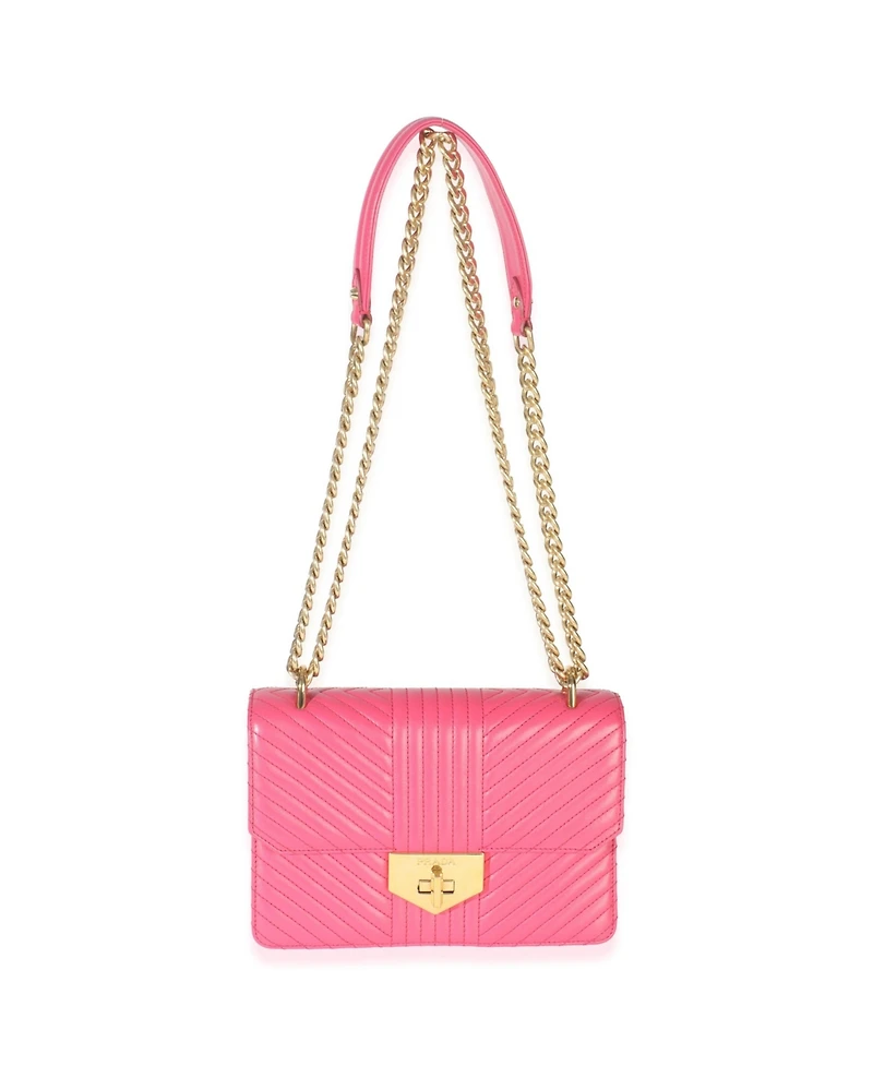 Pre-Owned Prada Pink Calfskin Turn Lock Chain Flap Bag