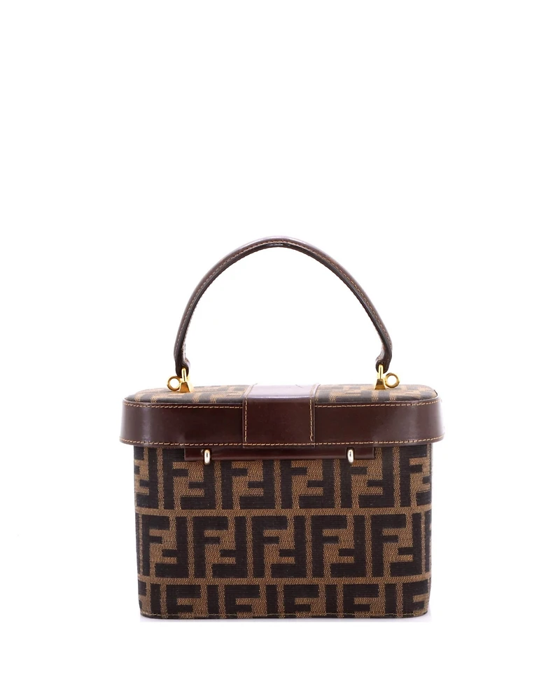 Pre-Owned Fendi Small Vintage Lock Top Handle Vanity Bag Zucca Canvas