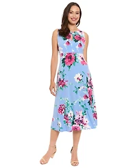 London Times Petite Sleeveless Keyhole Neck Midi Dress