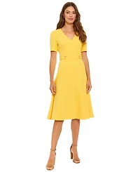 London Times Petite Short-Sleeve V-Neck Midi Dress