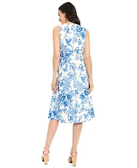 London Times Petite Sleeveless Keyhole Neck Midi Dress