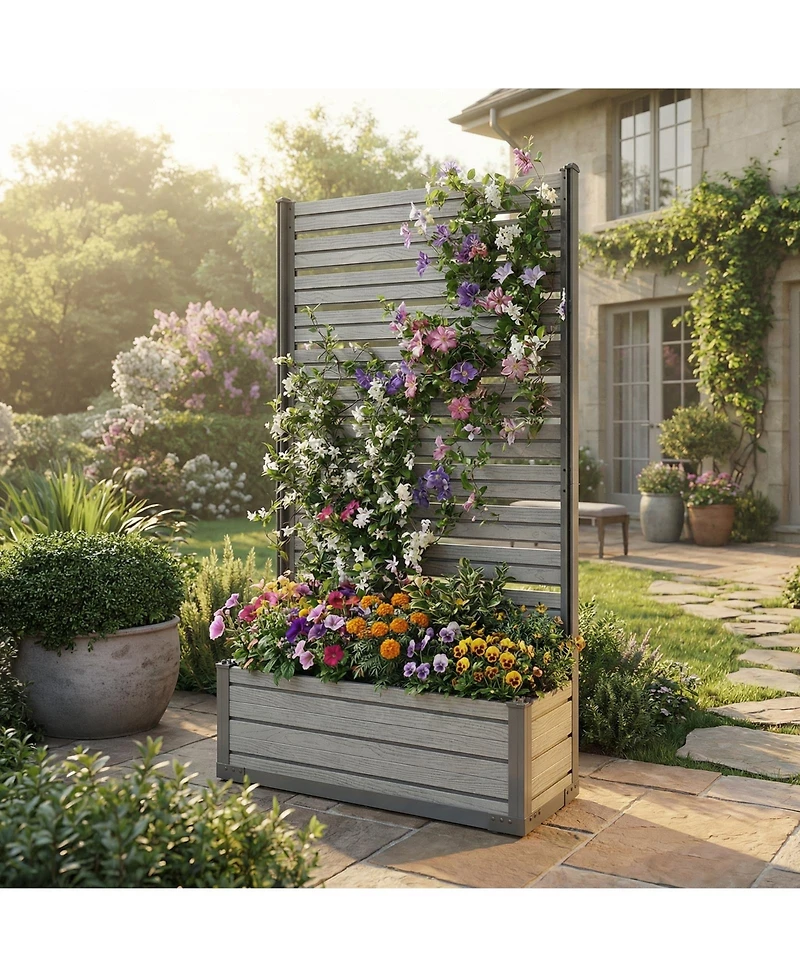 Aoodor Patio Privacy Screen with Planter Box for Climbing Plants, Freestanding or Wall Mounted Flower Bed with Privacy Panels
