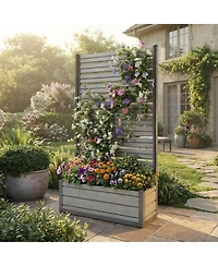 Aoodor Patio Privacy Screen with Planter Box for Climbing Plants, Freestanding or Wall Mounted Flower Bed with Privacy Panels