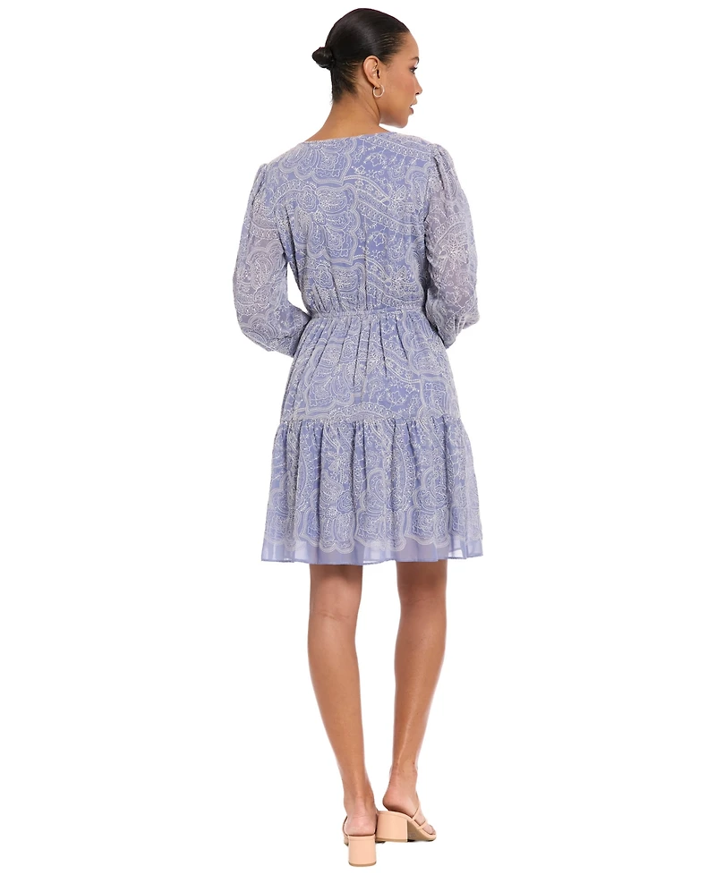 London Times Petite Elastic Waist A-Line Short Dress