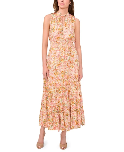 Msk Women's Sleeveless Smocked Waist Tiered Maxi Dress