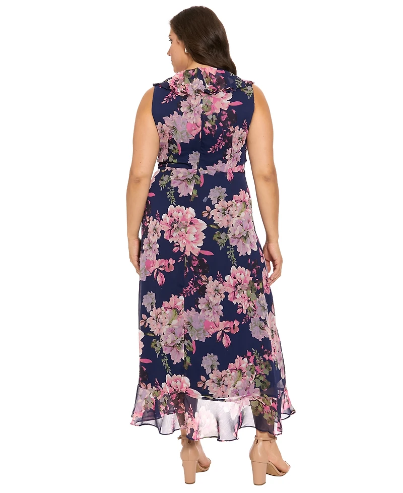 London Times Plus Ruffled Chiffon Maxi Dress