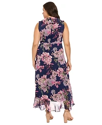 London Times Plus Ruffled Chiffon Maxi Dress