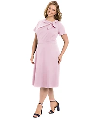 London Times Plus Tie-Neck Fit & Flare Dress