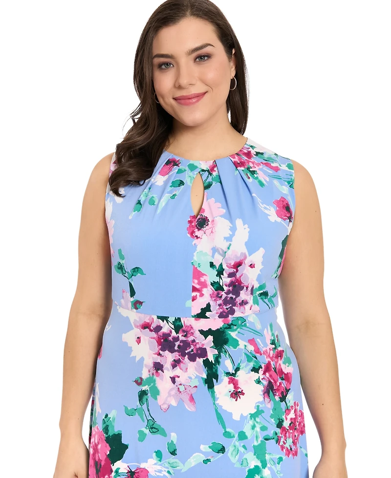 London Times Plus Sleeveless Keyhole Neck A-Line Midi Dress