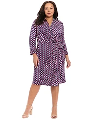London Times Plus 3/4-Length-Sleeve V-Neck Dress