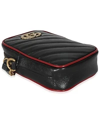Pre-Owned Gucci Red Black Calfskin Matelasse Mini Gg Marmont Crossbody Bag
