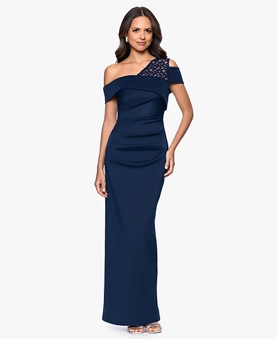 B&A By Betsy and Adam Petite One-Shoulder Sheath Gown