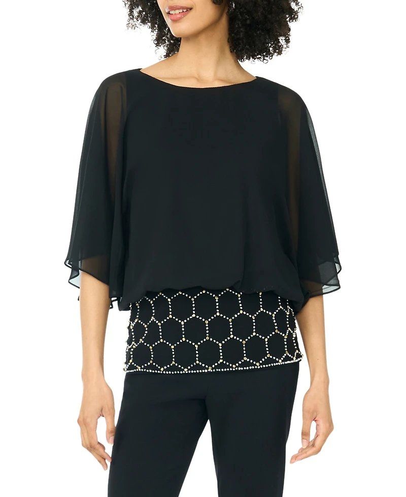 Msk Women's Embellished Popover Crewneck Blouse