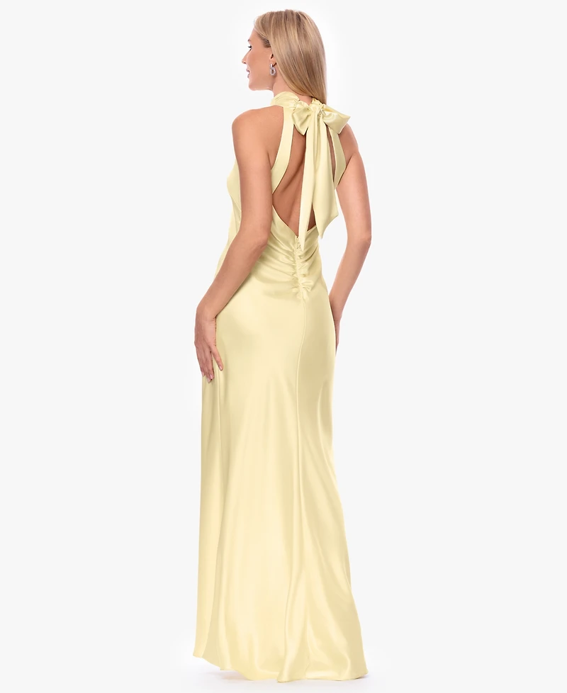 Xscape Petite Sleeveless Tie-Neck Long Gown