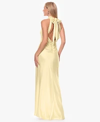 Xscape Petite Sleeveless Tie-Neck Long Gown