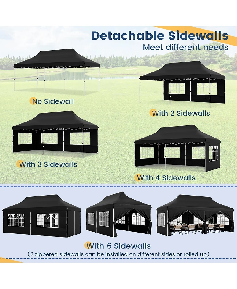 Gymax 10 x 20 Ft Canopy w/ 6 Detachable Sidewalls Carrying Bag UPF50+ Sun Protection