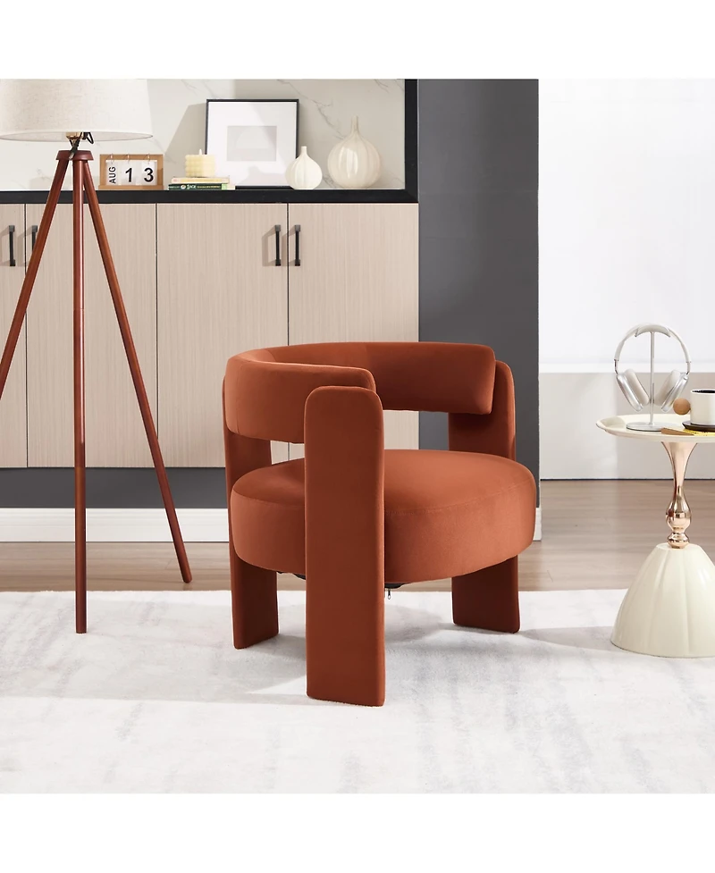 Rainsken Velvet Accent Chair, Mid-Century Modern Armchair with Wooden Legs and Adjustable Foot Nails for Living Room, Home Office, Bedroom