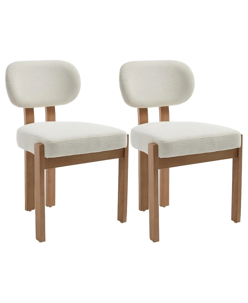 Rainsken Wooden Dining Chairs Set of 2, Modern Fabric Upholstered Kitchen Chairs with Curved Backrest, Solid Wood Legs for Dining Room