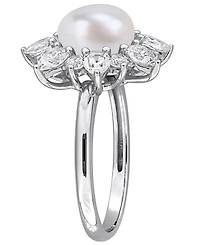 Macy's Cultured Freshwater Pearl and Created White Sapphire (2 ct. t.w.) Earrings Sterling Silver