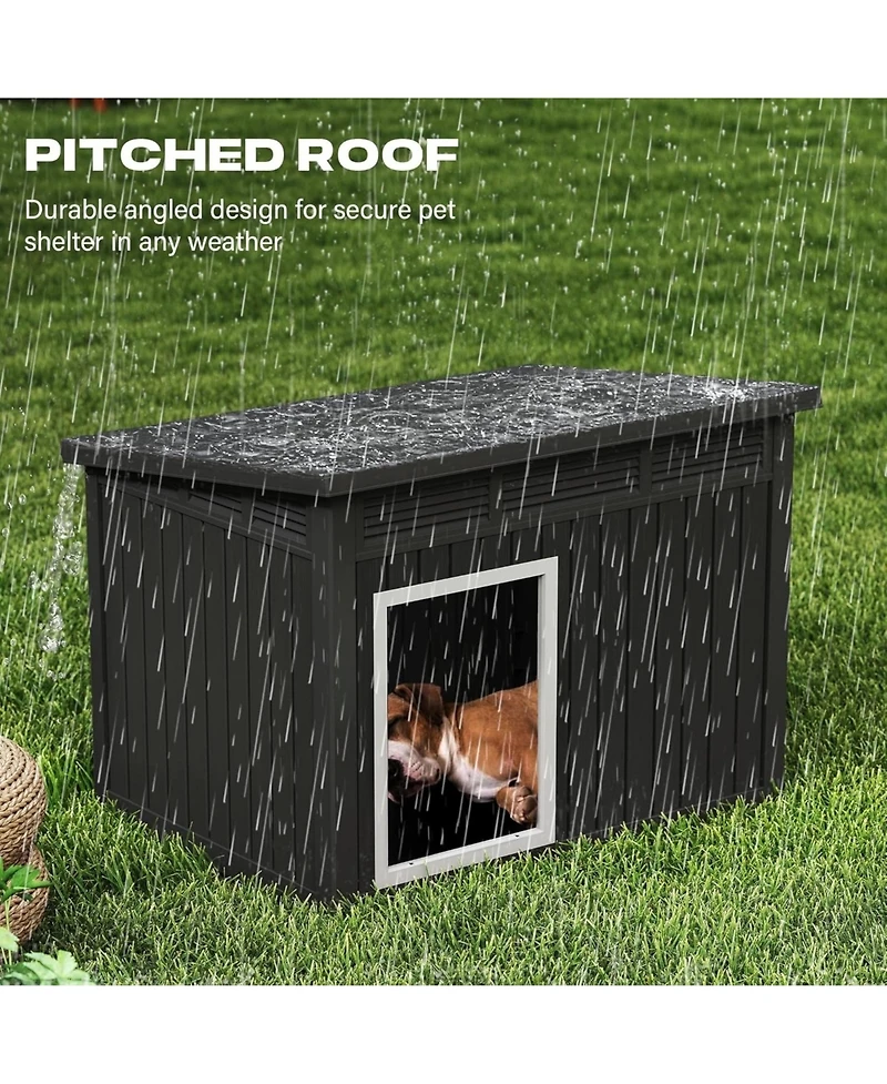 Decksplore 259 inclined top air pole kennel gray and black Spacious All Season Dog Cage with Elevated Base Weatherproof Construction