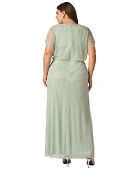 Adrianna Papell Plus Beaded Blouson-Sleeve Ball Gown