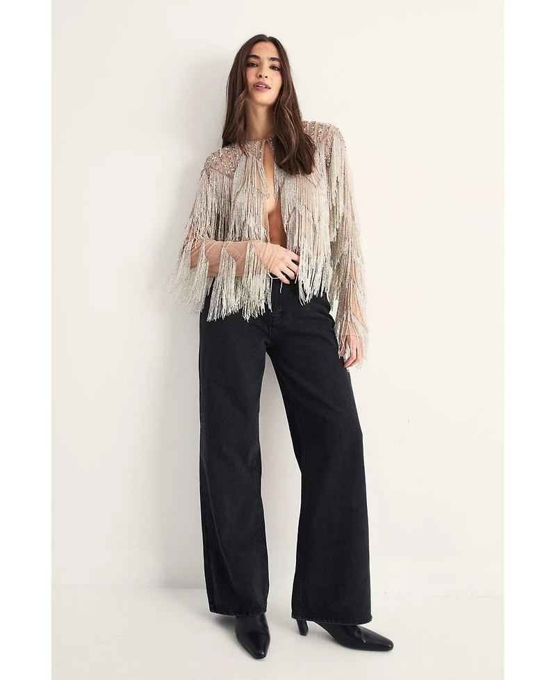 Nasty Gal Women's Embellished Tassel Zig Zag Jacket