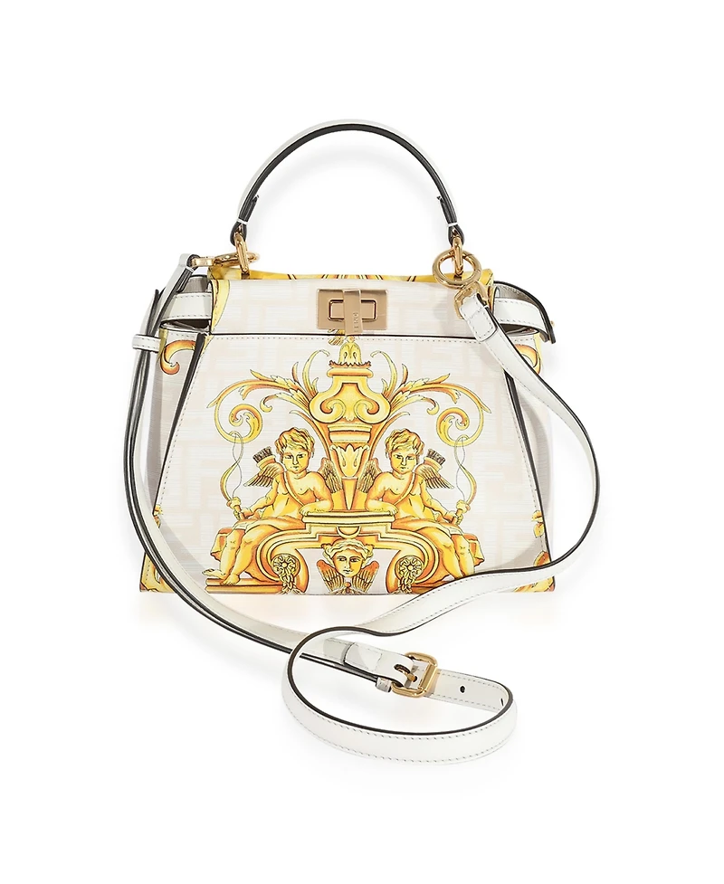 Pre-Owned Fendi x Versace Fendace Gold Baroque and White Ff Motif Mini Peekaboo