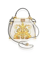 Pre-Owned Fendi x Versace Fendace Gold Baroque and White Ff Motif Mini Peekaboo