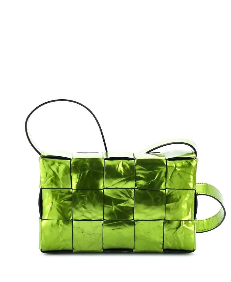 Pre-Owned Bottega Veneta Cassette Crossbody Bag Maxi Intrecciato Crinkled Metallic Leather