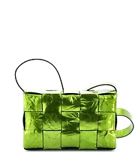 Pre-Owned Bottega Veneta Cassette Crossbody Bag Maxi Intrecciato Crinkled Metallic Leather