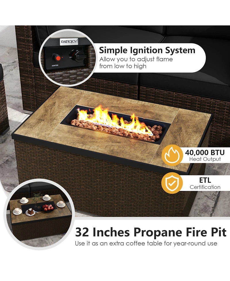 Gymax Set Of 7 Furniture w/32'' Fire Pit Table and Propane Tank Cover Outdoor